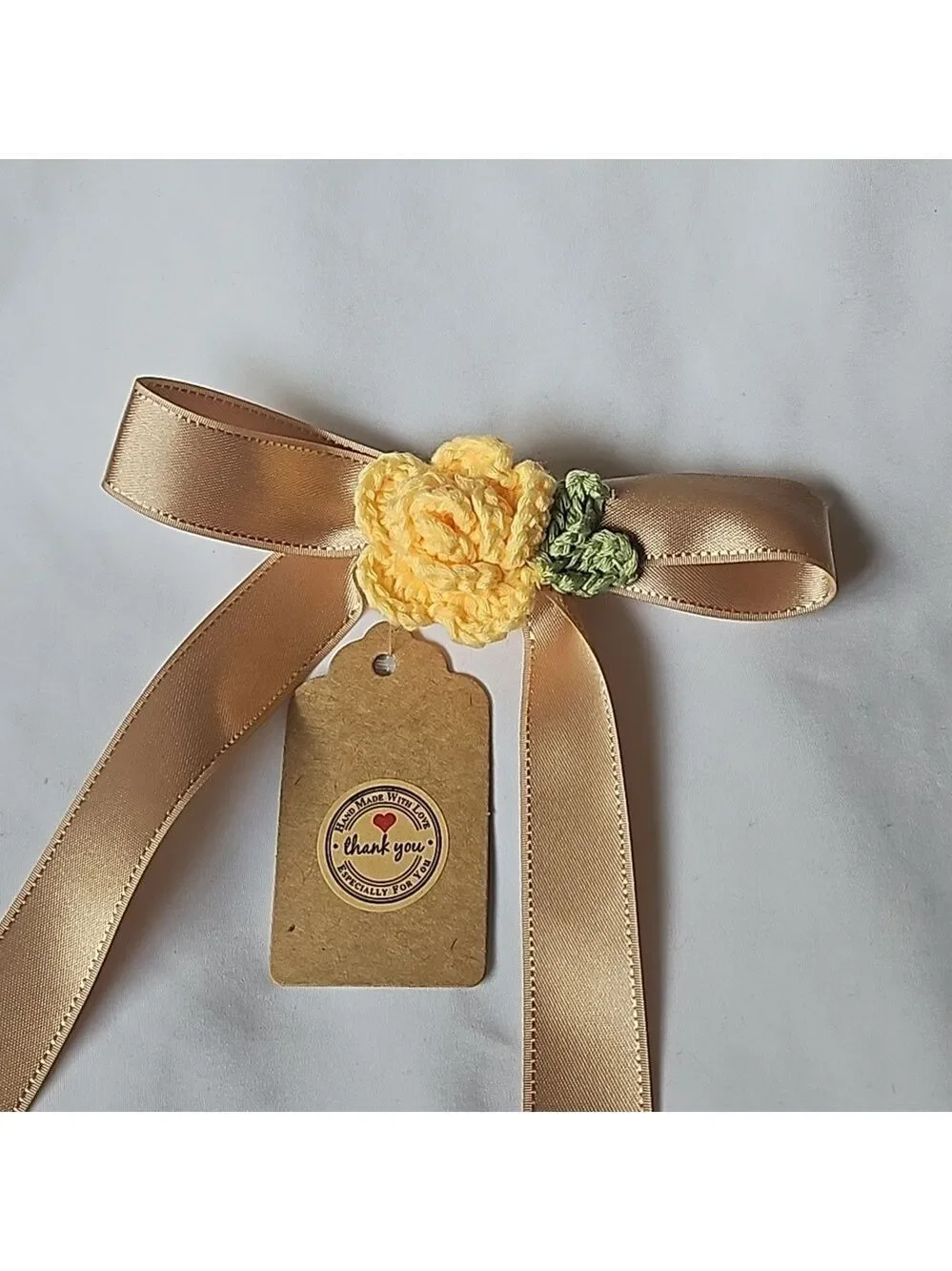 Gold Bow Hair Clip Yellow Crochet Rose Handmade